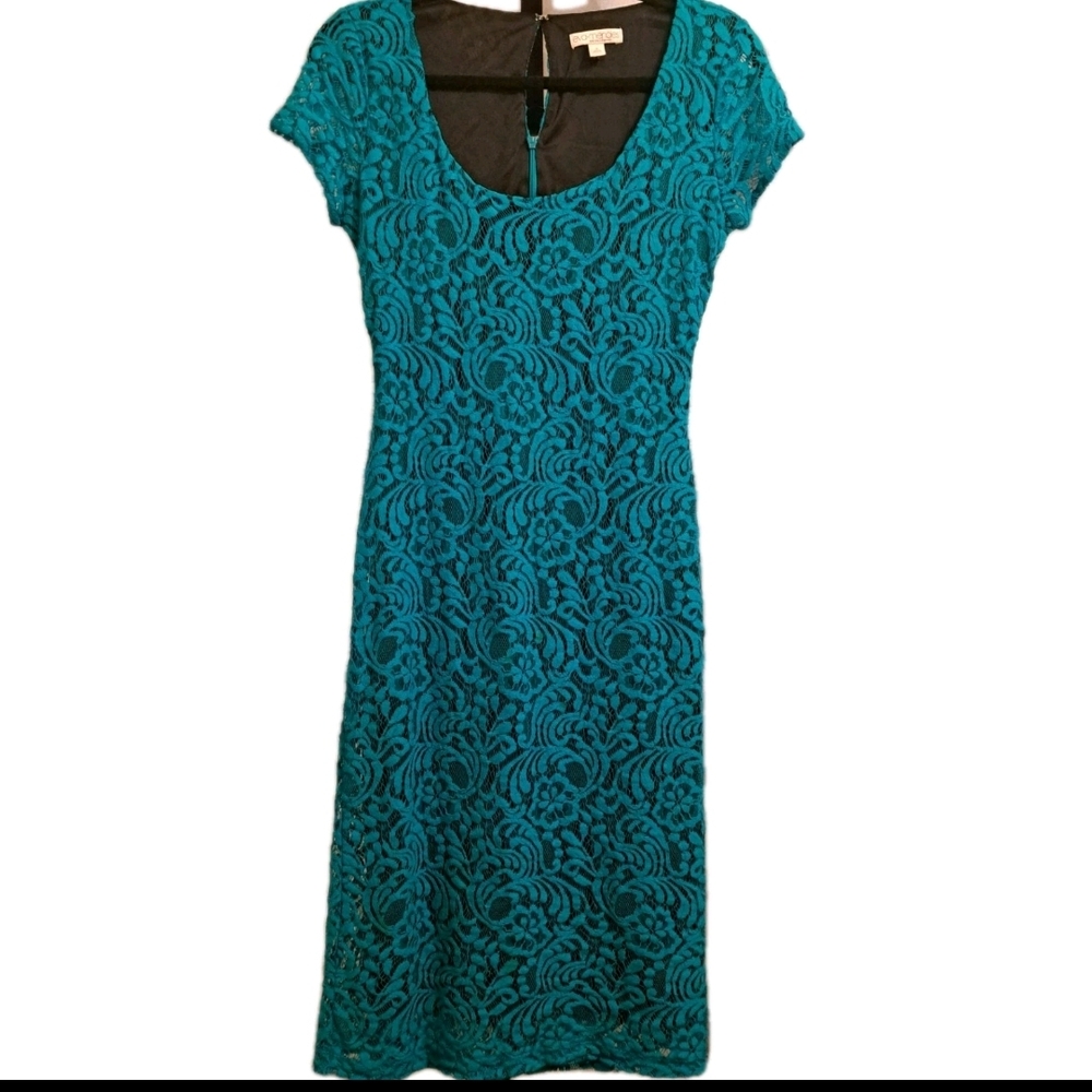 Eva Mendes for New York & Company Turquoise Lace Midi Dress Coquett Romantic